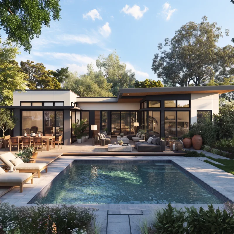Backyard residence opening onto an outdoor seating area