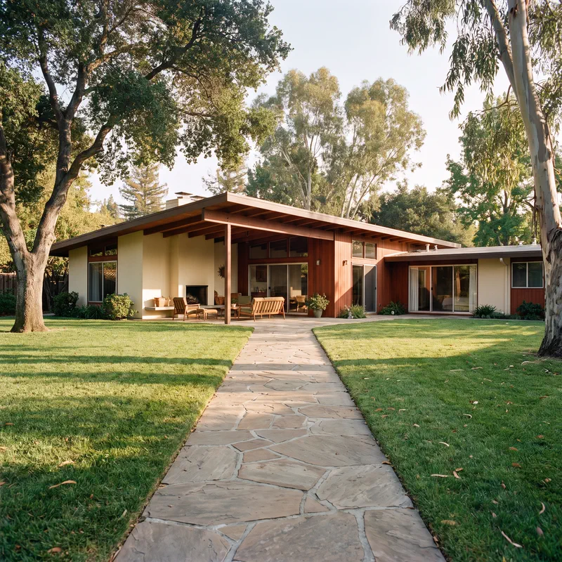 A separate backyard home connected by a garden path